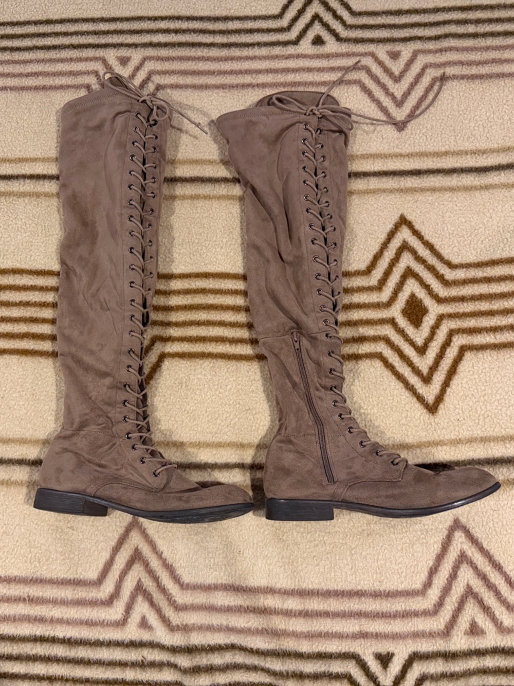 Women’s Taupe Lace-Up Over-the-Knee Boots